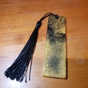 Black & Gold Epoxy Resin Bookmark • Handmade • Tassel • Unique Imperfections